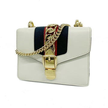 GUCCI Shoulder Bag Sylvie 431666 Leather Ivory Gold Hardware Women's