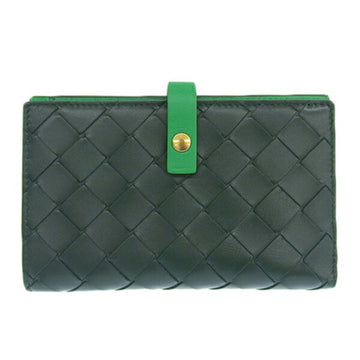 BOTTEGA VENETA Intrecciato Leather Bicolor Bifold Wallet Green Women's