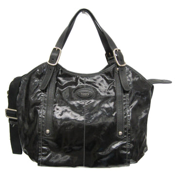 TOD'S G Line Women's Leather,Coated Canvas Shoulder Bag,Tote Bag Black,Dark Gray
