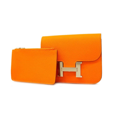 HERMES Wallet Constance Slim U Engraved Vaux Epson Orange Silver Hardware Women's
