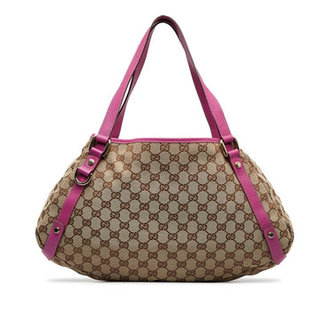 GUCCI GG Canvas Tote Bag Handbag 130736 Beige Multicolor Leather Women's