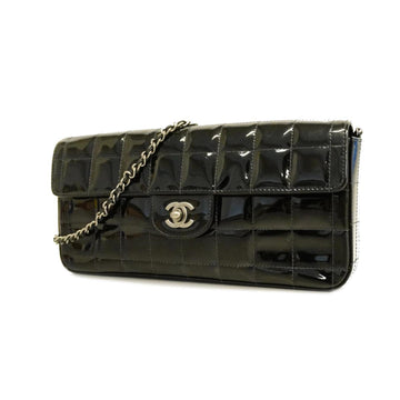 CHANEL Shoulder Bag Chocolate Bar Chain Patent Leather Black Women's