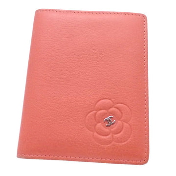 CHANEL Card Case Camellia Coco Mark Pink Orange Leather x Silver Hardware Holder Women's