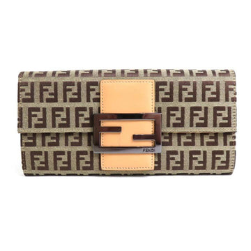 FENDI Long Wallet Zucchino Canvas/Leather Brown Unisex