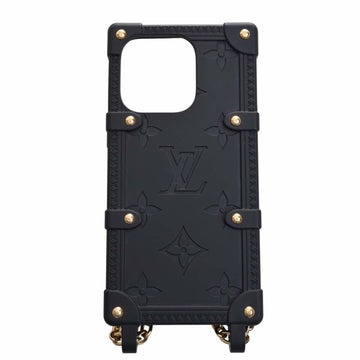 LOUIS VUITTON Monogram Rubber Trunk iPhone 14PRO Smartphone Case with Chain Shoulder M81997 Black Women's