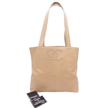 Chanel Shoulder Bag Coco Mark Beige Leather Tote Ladies