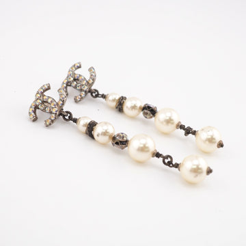 CHANEL Fake Pearl 17K Coco Mark Earrings Silver Women's