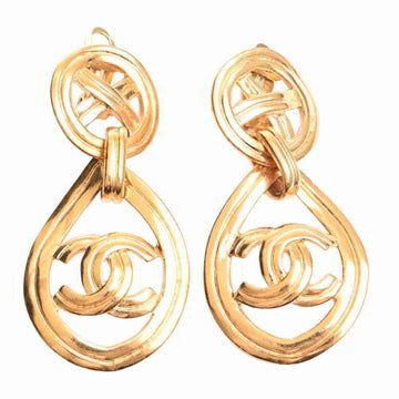 Chanel coco mark teardrop earrings gold metal