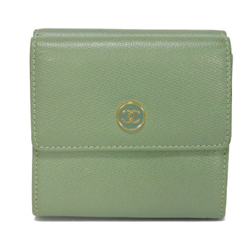 CHANEL Trifold Wallet Compact Calf Enamel Light Green No. 9 Coco Button Pastel A20902 Men's Women's Billfold