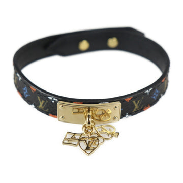 LOUIS VUITTON Brasserie Game On Collection Monogram Bracelet MP285F/E Notation Size 19 PVC Leather Black Multicolor Gold Hardware Trump Pattern Motif