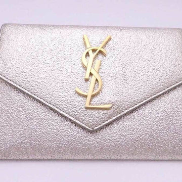 SAINT LAURENT coin case card leather light gold ladies