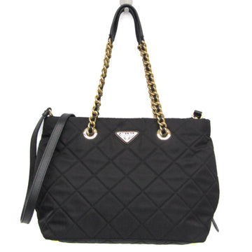 PRADA Tesuto Nylon Quilted Chain 1BG740 Women's Nylon Shoulder Bag Black