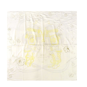 HERMES Carre 140 Shawl Brides de Gala Silk White Gray Yellow Bead Embroidery Scarf