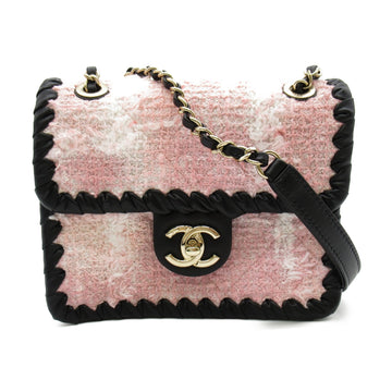 CHANEL Mini Flap ChainShoulder Bag Pink leather tweed AS2495