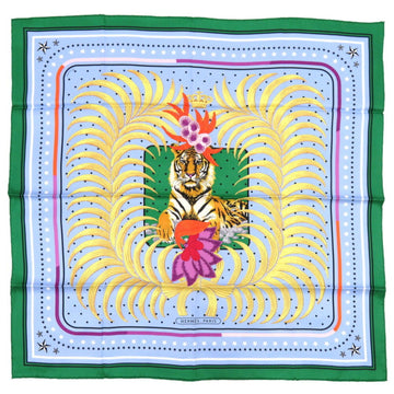 HERMES King's Tiger Fururi Scarf Muffler Silk Green Blue