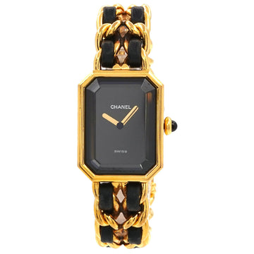 CHANEL Premiere S size H0001 Vintage Ladies Watch Black Dial Gold Quartz