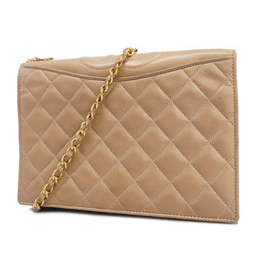 CHANELAuth  Matelasse Chain Shoulder Lambskin Women's Leather Shoulder Bag Beige