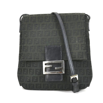 FENDI Crossbody Shoulder Bag Zucchino Canvas/Leather Black Silver Women's