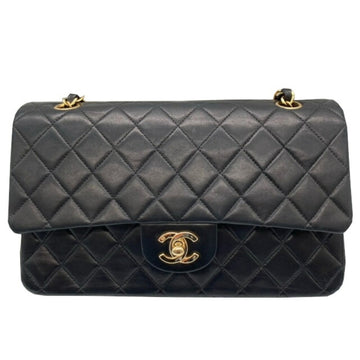 Chanel matelasse W flap chain shoulder bag lambskin black gold metal fittings vintage popular ladies