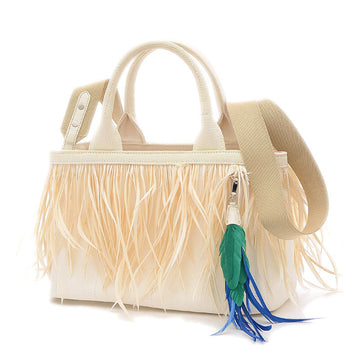 Prada Canapa Tote Wings PIUME 2Way Bag Canvas White 1BG439