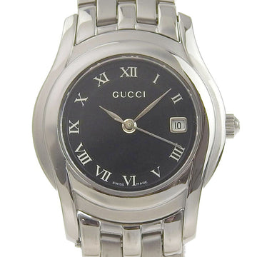 GUCCI Watch 5500L Stainless Steel Swiss Made Silver Quartz Analog Display Black Dial Ladies
