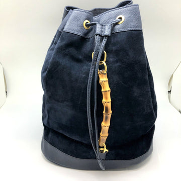 GUCCI drawstring rucksack bamboo suede leather navy gold metal fittings ladies