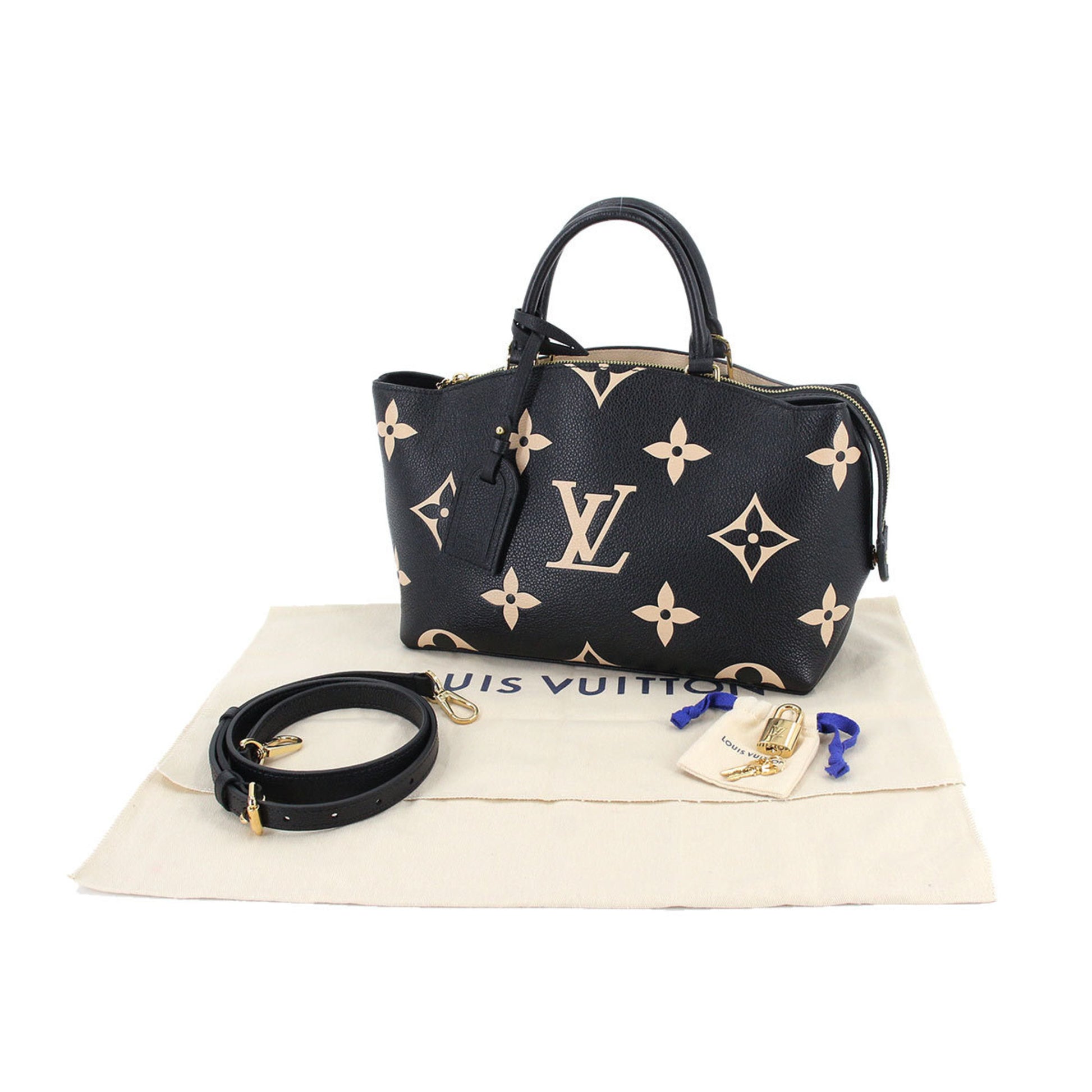 Louis Vuitton Monogram Implant Petit Palais PM Black Beige M58913 Women's Leather Bag