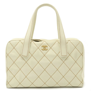 CHANEL wild stitch handbag Boston bag leather cream A14692