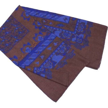 HERMES shawl stole cashmere/silk brown x blue ladies