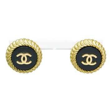 CHANEL coco mark earrings gold black plated ladies