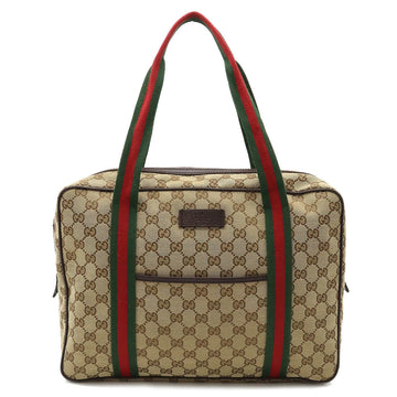 GUCCI GG Canvas Sherry Line Tote Bag Shoulder Leather Khaki Beige Dark Brown 189753