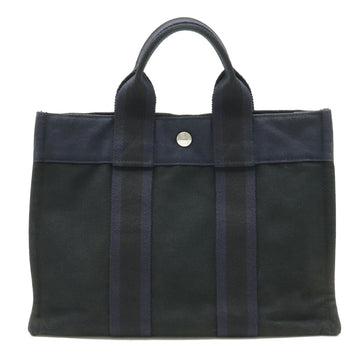 HERMES Four Tote PM Bag Handbag Canvas Black Navy Blue