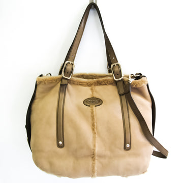 TOD'S G-line Mouton Women's Leather Handbag Beige,Grayish
