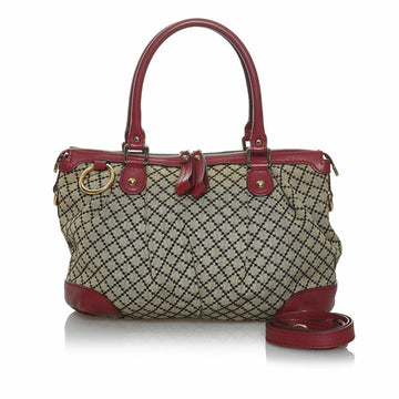 Gucci Diamante Shoulder Bag Tote 247902 Beige Red Canvas Leather Ladies GUCCI