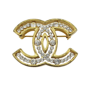 CHANEL brooch here mark rhinestone GP plated gold 02A ladies