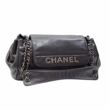 CHANEL shoulder bag ladies black leather chain