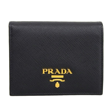 PRADA Saffiano Bifold Compact Wallet Black Ladies