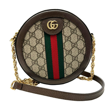 GUCCI Ophidia Mini Round Shoulder Bag Chain 550618 Green Red Gold Hardware Leather GG Supreme Canvas Ladies