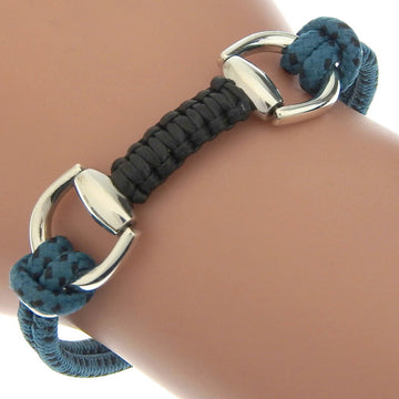 GUCCI Horsebit Silver 925 x Cord Blue/Black Women's Bracelet