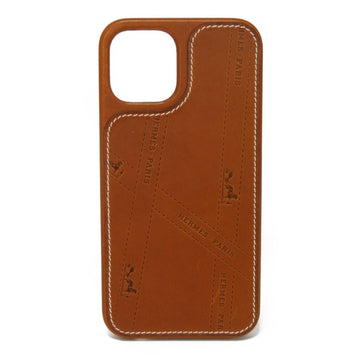 HERMES Smartphone case iPhone 12/12Pro Ribbon Horse Barenia Fauve Brown Bolduc Vaux Z engraved Men's Women's