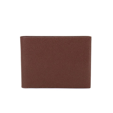 HERMES Bi-Fold Wallet Couchbel Epson Brown 〇W Engraved Long with Pass Case