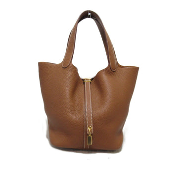 HERMES Picotin Lock MM Tote Bag Brown Gold Taurillon Clemence leather