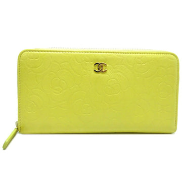 CHANEL camellia round wallet ladies long A82281 caviar skin yellow