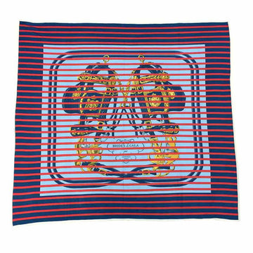 HERMES Smooth Carre BRIDES de GALA BAYADERE Ceremony Bridle Border Bridget Gala Navy x Red Blue Silk Jersey  Scarf aq4607