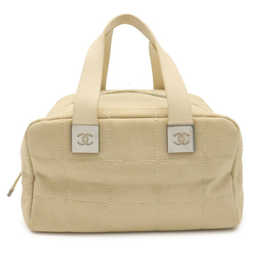 Chanel Chocolate Bar Wild Stitch Coco Mark Mini Boston Bag Handbag Canvas Leather Beige