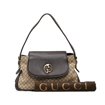 GUCCI Diamante Shoulder Bag 251811 Beige Brown Canvas Leather Women's