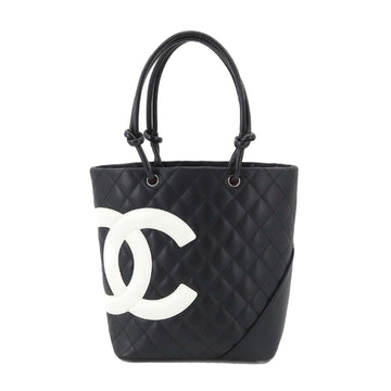 CHANEL cambon line medium tote bag leather black white A25167 silver metal fittings Cambon Line Bag