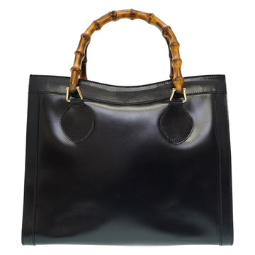 GUCCI Bamboo Tote Bag Leather Navy 0021