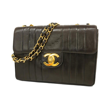 CHANEL Shoulder Bag Mademoiselle W Chain Lambskin Black Gold Hardware Women's