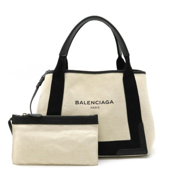 BALENCIAGA navy cover S tote bag handbag canvas leather natural black 339933